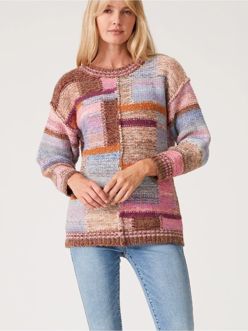 Lovestitch Kirby Patchwork Multicolor Sweater Bohemian Oversized Crew Medium